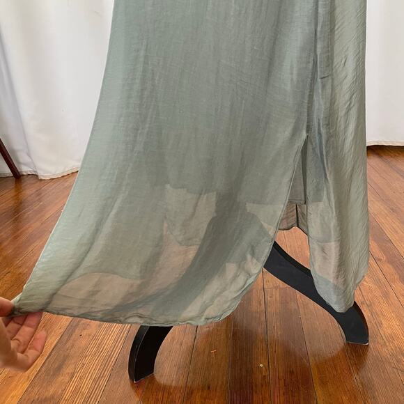 Laura Moretti Silk Sheer Maxi Dress Size M Olive Green Beachy Flowy Italy NWT - Picture 4 of 9